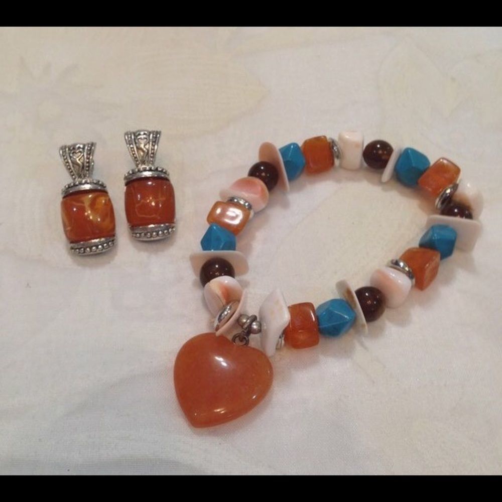 Vintage Multi-Stone Bracelet And Earrings